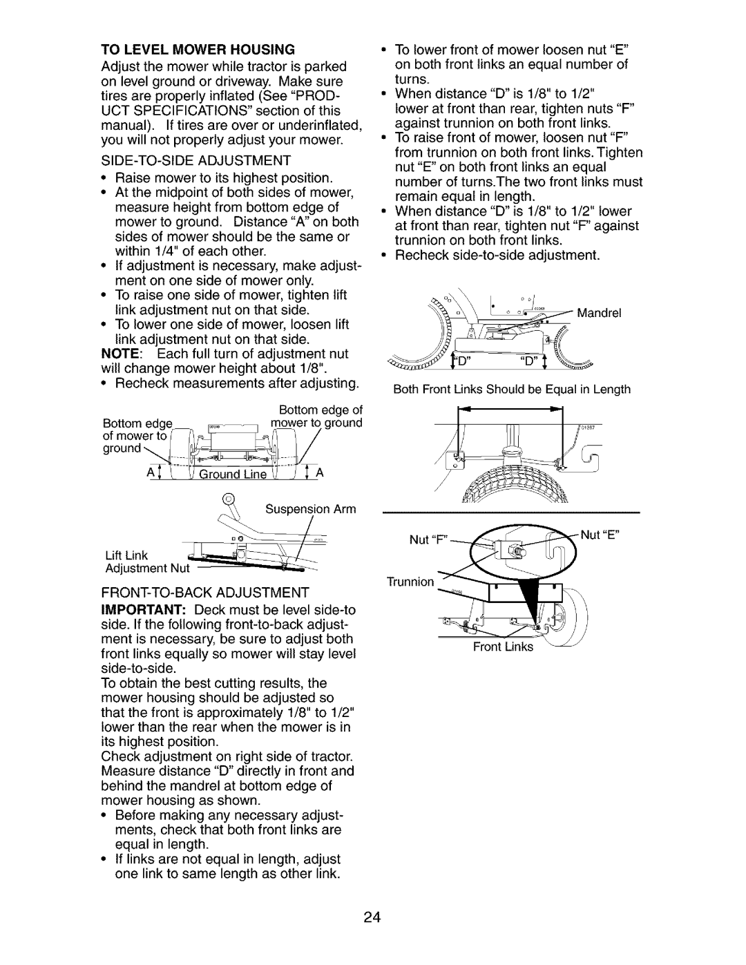 Craftsman 917.2738 owner manual 0round, To Level Mower Housing 