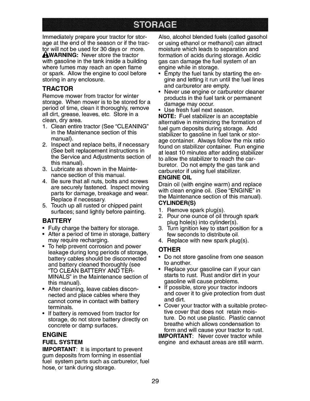 Craftsman 917.2738 owner manual Battery, Engine, Fuel System 