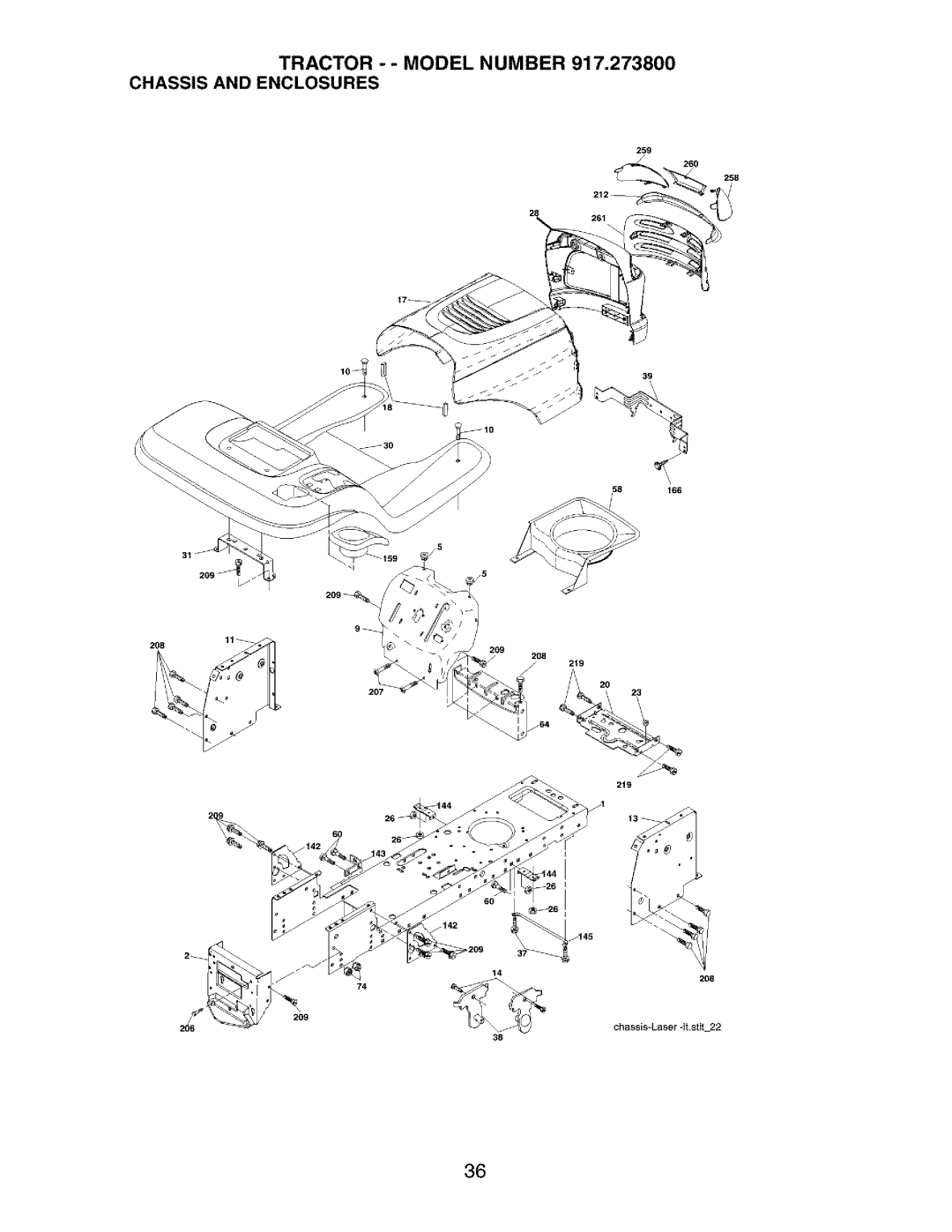 Craftsman owner manual Tractor - Model Number 917.273800 Chassis and Enclosures 