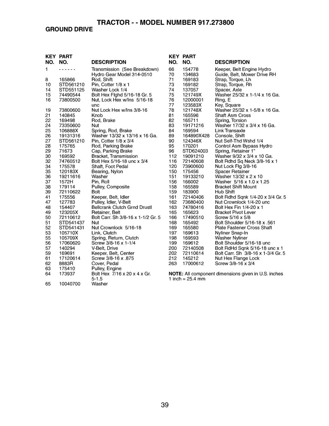 Craftsman 917.2738 owner manual Link Transaxle 