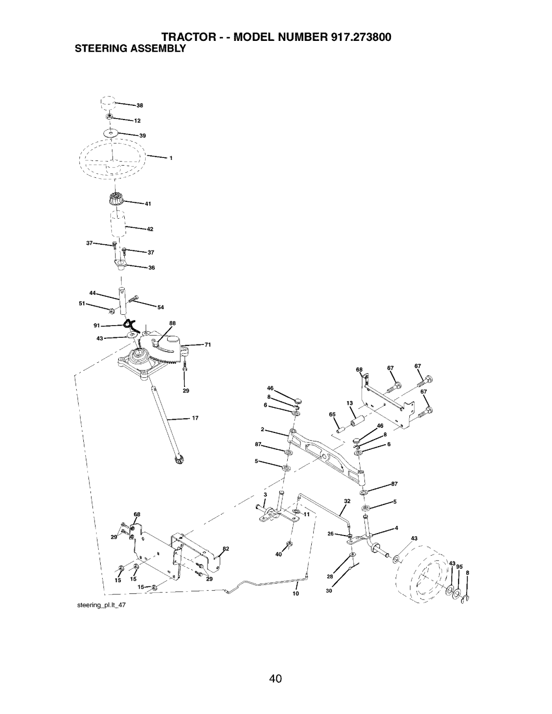 Craftsman owner manual Tractor - Model Number 917.273800 Steering Assembly 