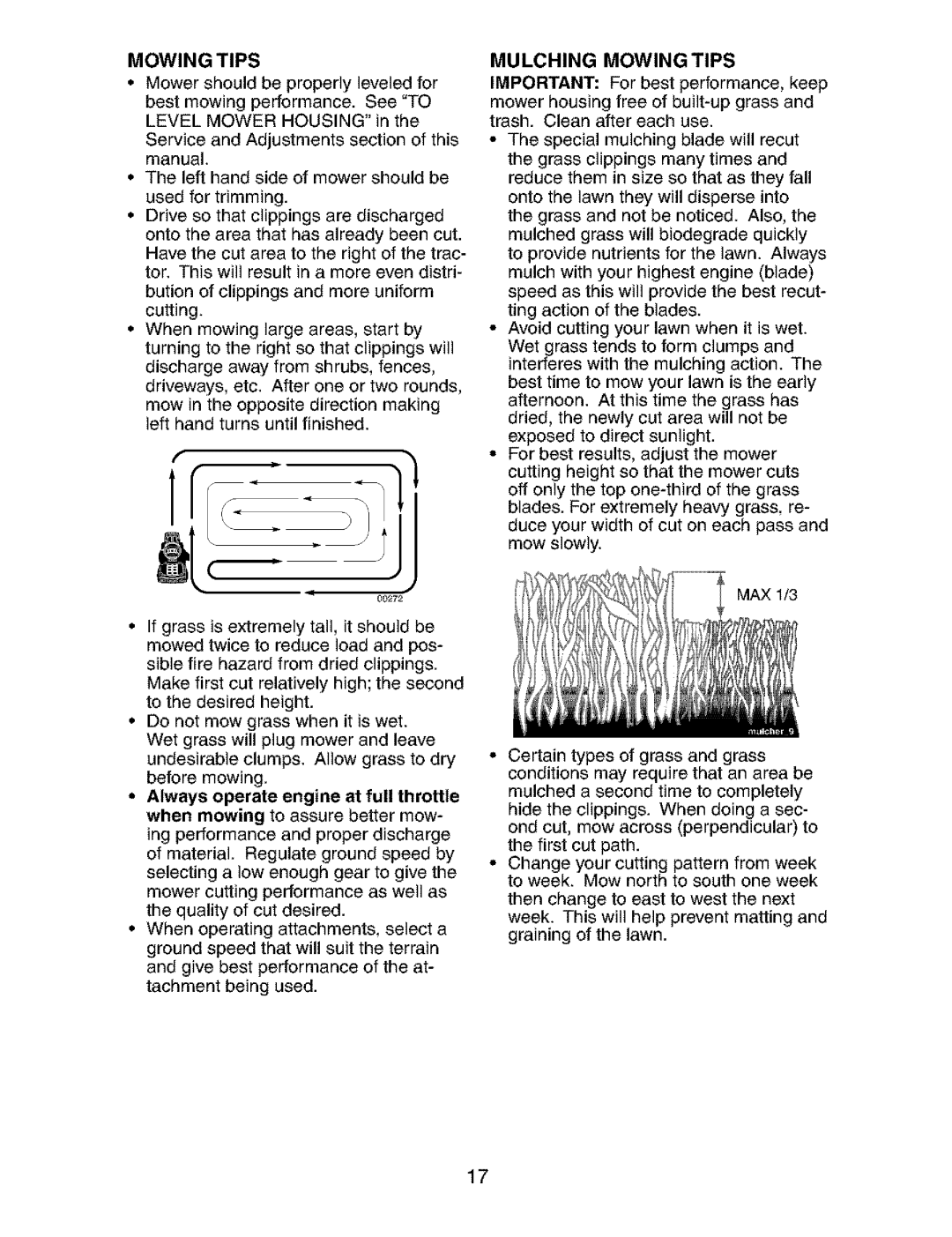 Craftsman 917.273823 owner manual Mulching Mowing Tips 