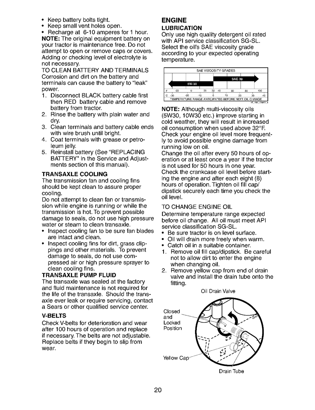 Craftsman 917.273823 owner manual Engine, Transaxle Cooling, Transaxle Pump Fluid, Belts, Lubrication 