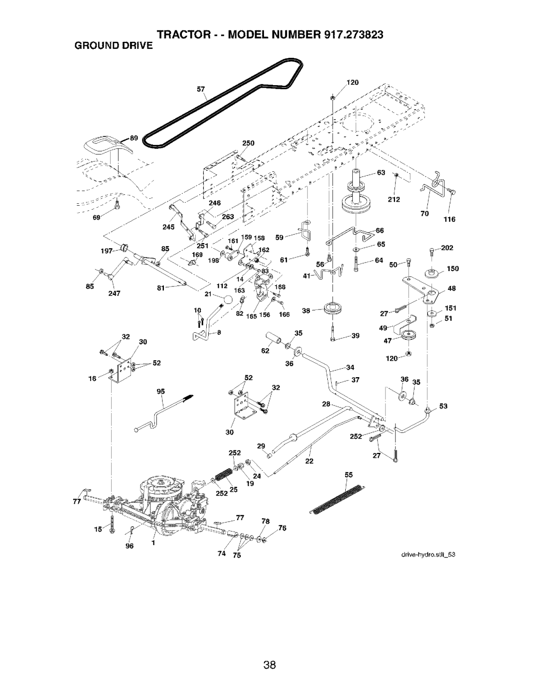 Craftsman 917.273823 owner manual Tractor - Model Number Ground Drive 