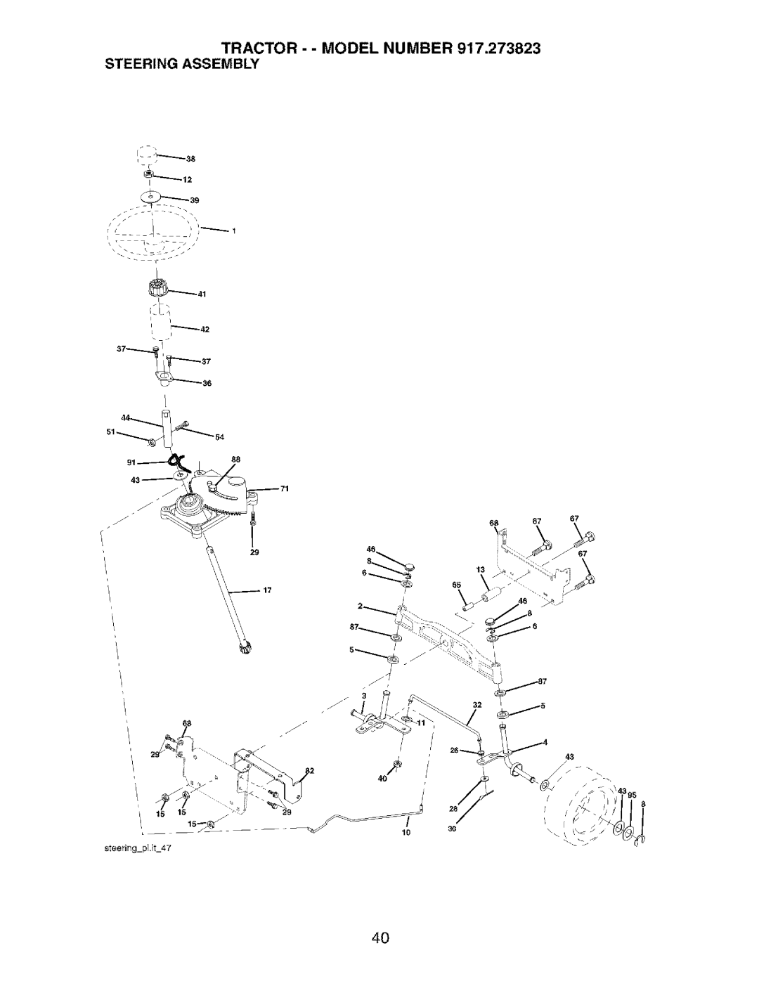 Craftsman owner manual Tractor - Model Number 917.273823 Steering Assembly 