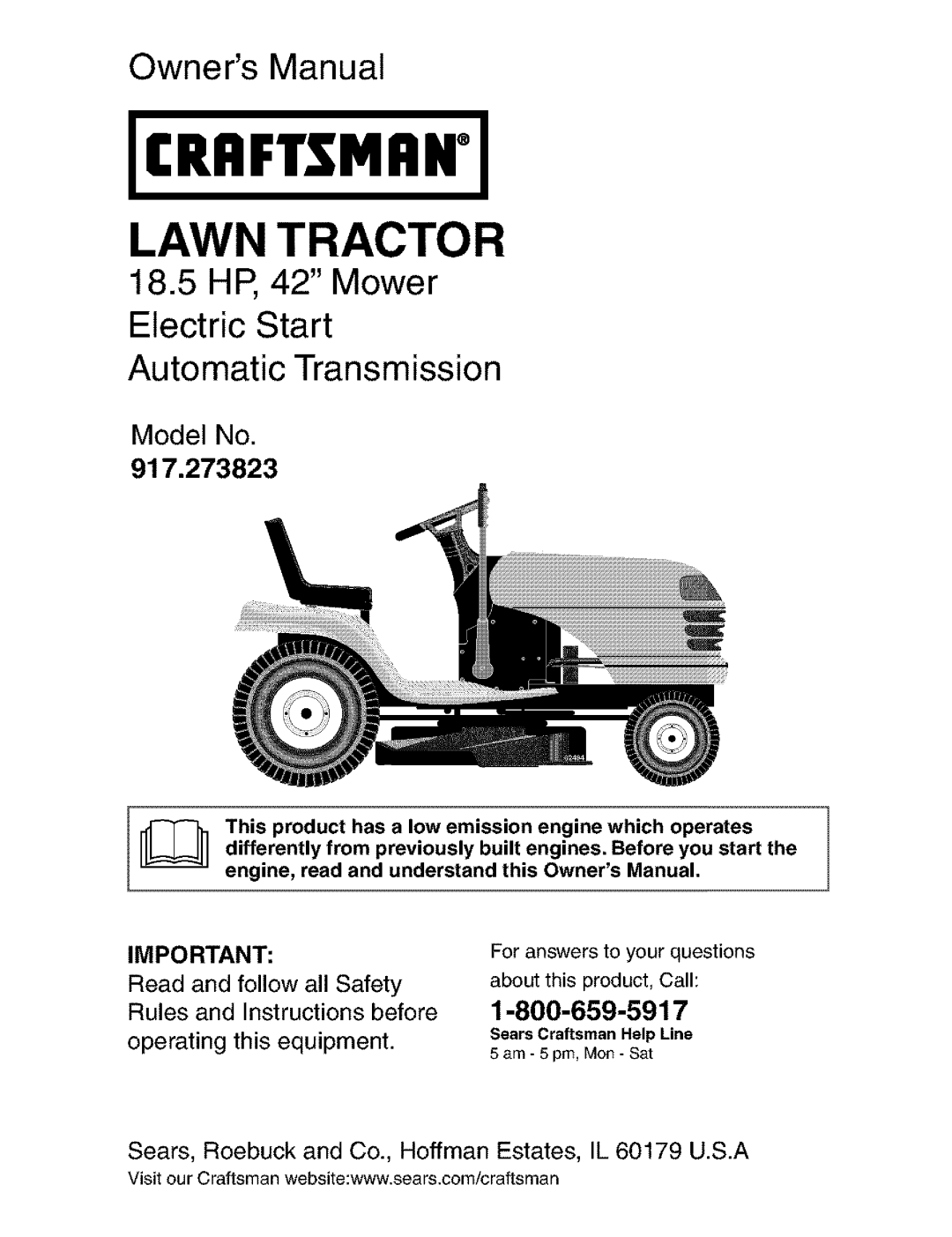 Craftsman 917.273823 owner manual Model No, Read and follow all Safety, Rules and, Instructions before, operating 