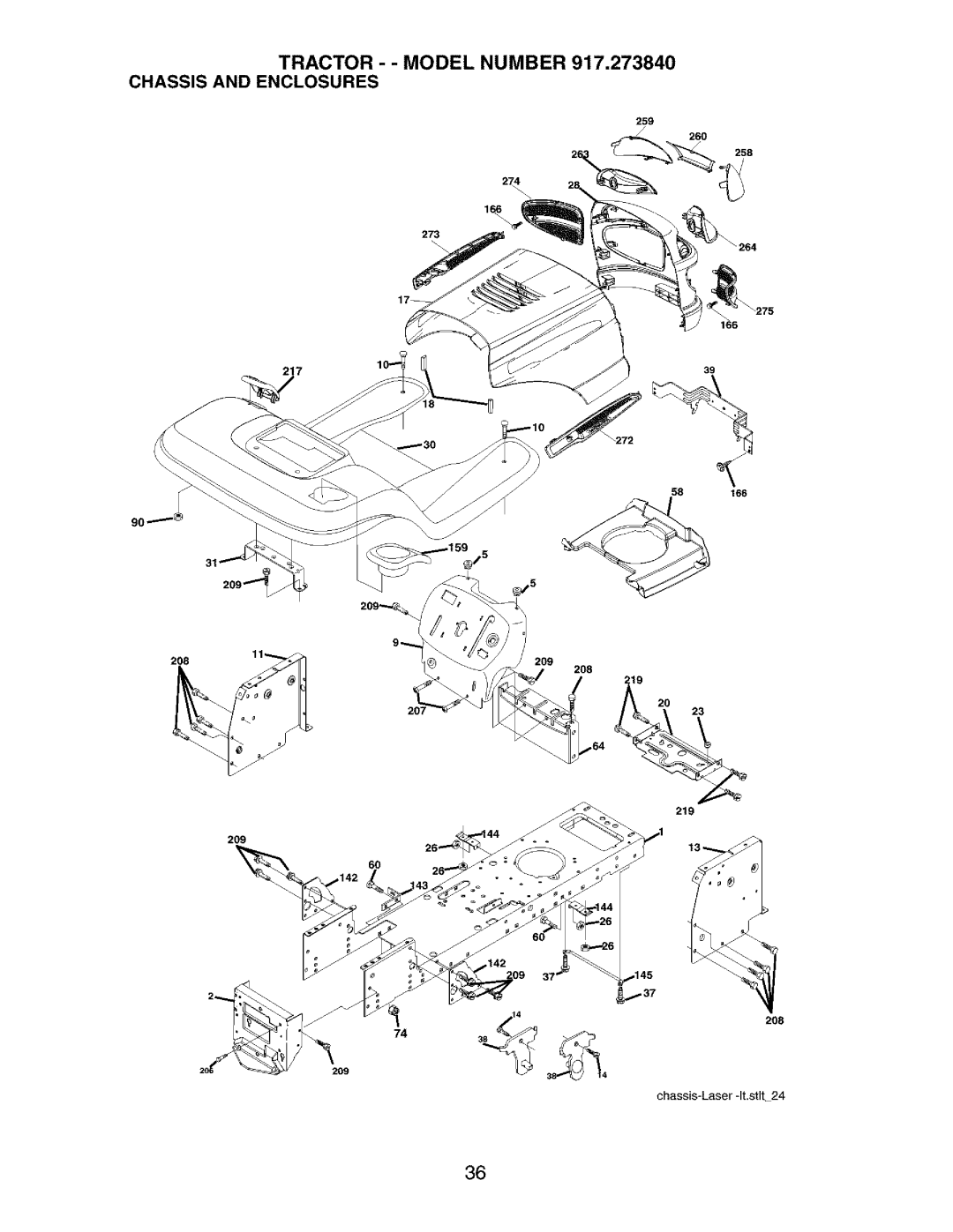 Craftsman owner manual Tractor - Model Number 917.273840 Chassis and Enclosures 