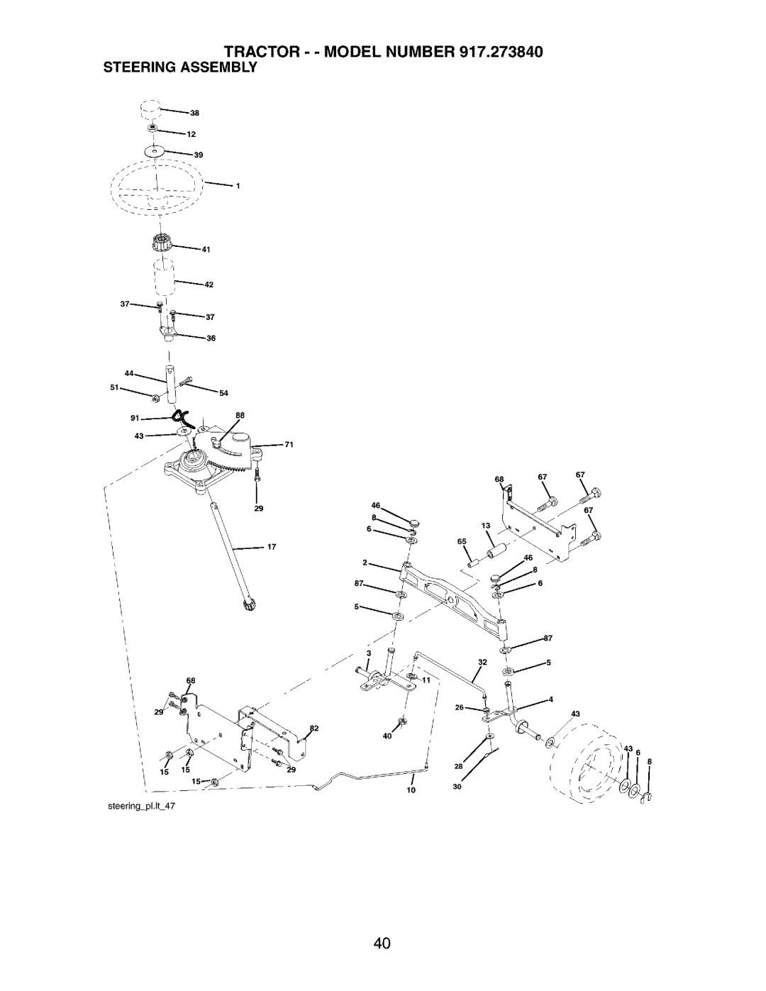 Craftsman owner manual Tractor - Model Number 917.273840 Steering Assembly 