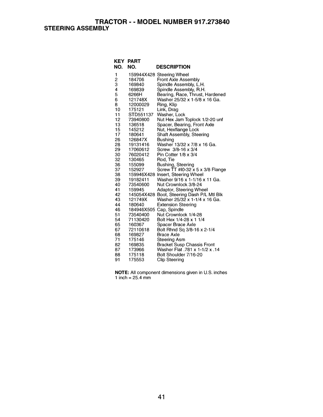 Craftsman owner manual Tractor - Model Number 917.273840 Steeringassembly 