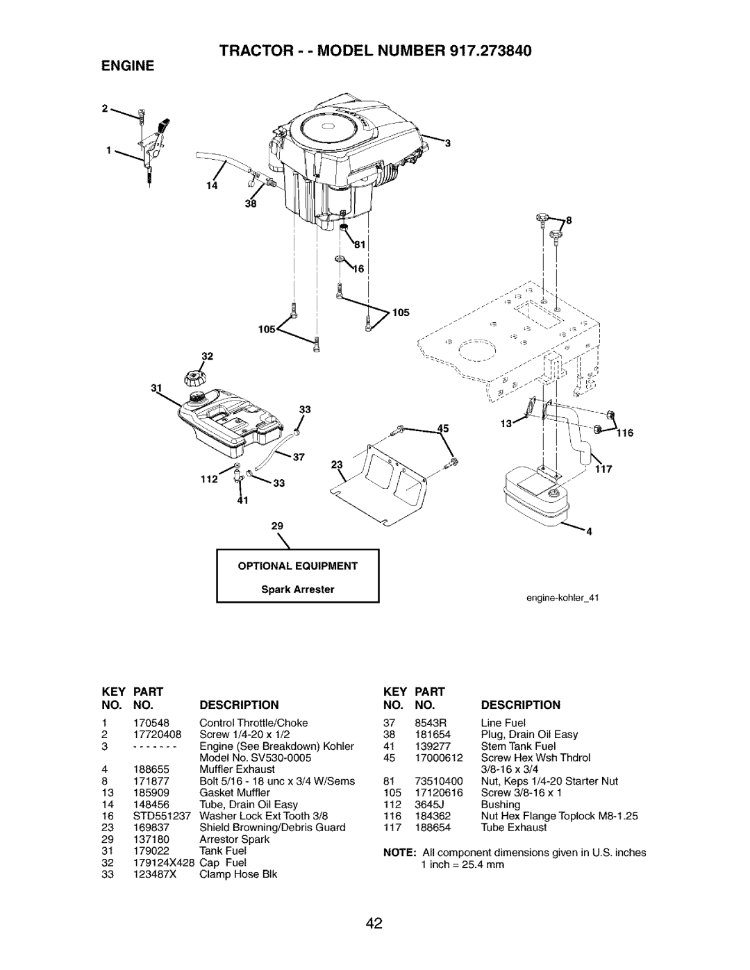 Craftsman 917.27384 owner manual Tractor - Model Number Engine, Control Throttle/Choke 