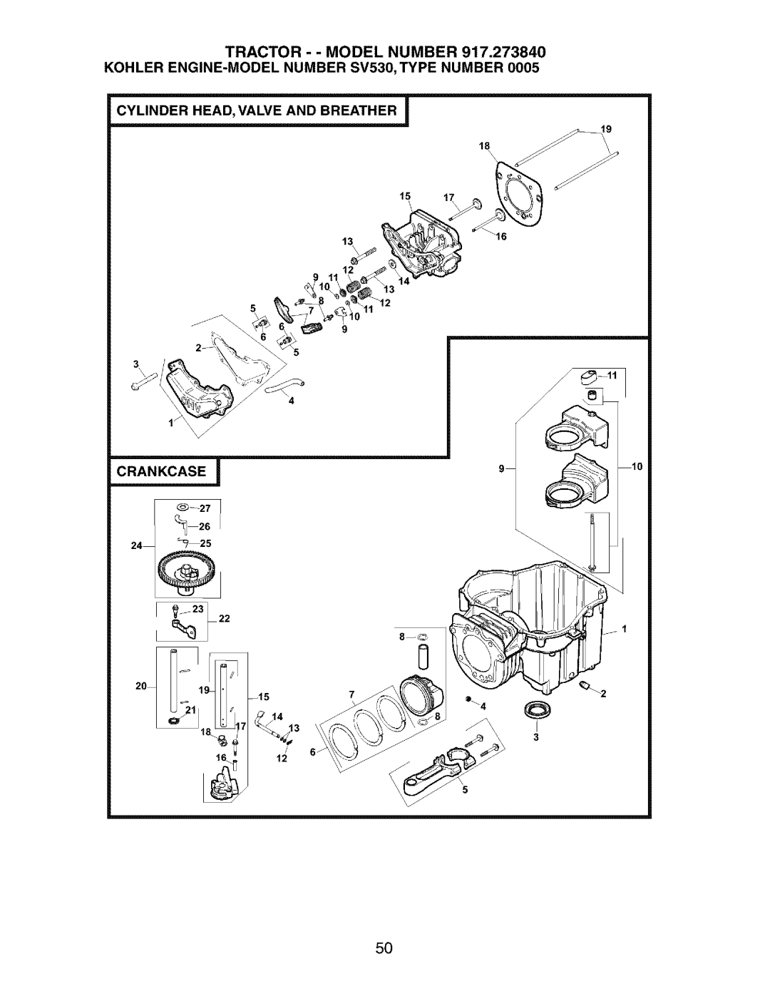 Craftsman 917.27384 owner manual Cylinder HEAD, Valve and Breather Crankcase 