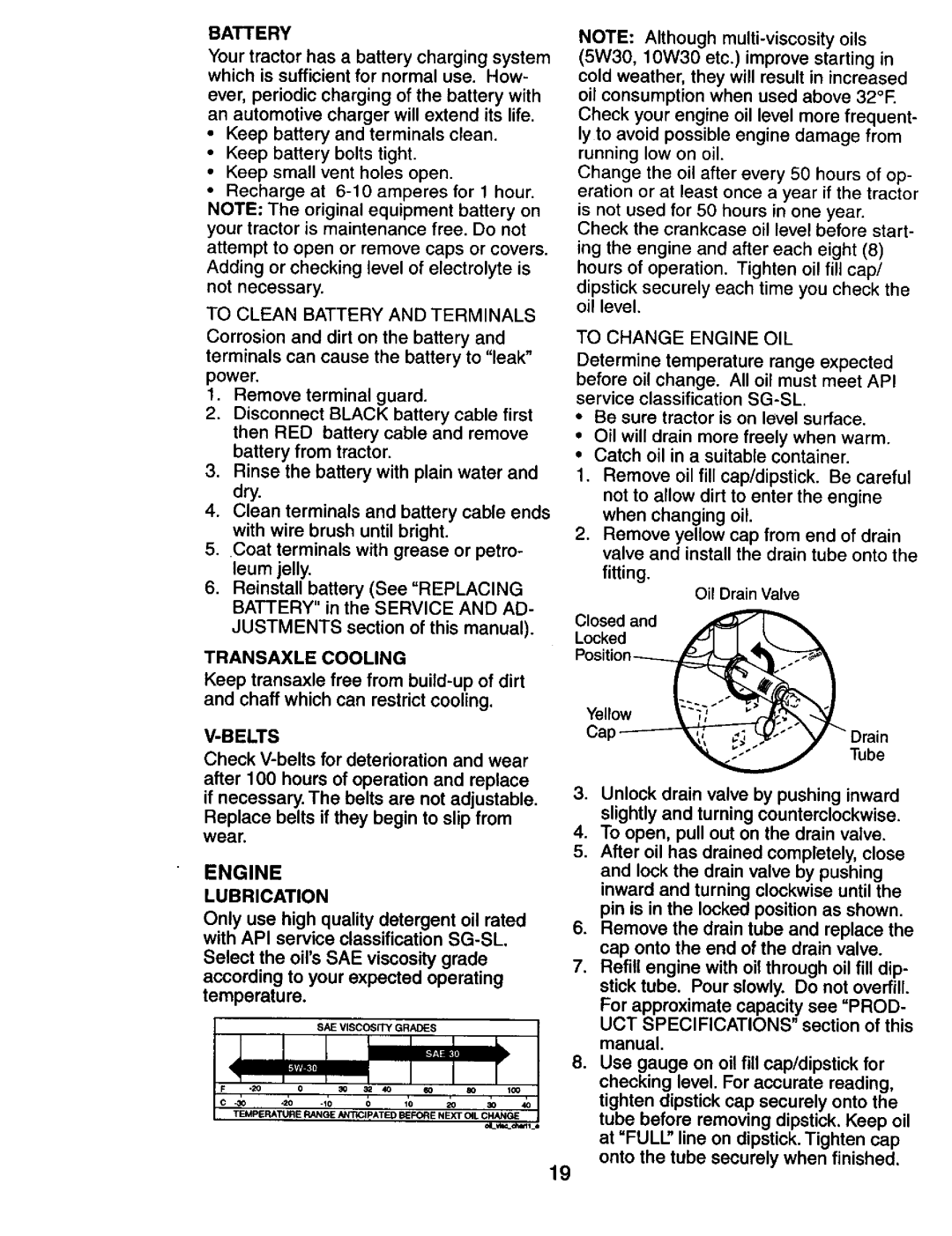 Craftsman 917.274031 owner manual Engine, Battery, Transaxle Cooling, Belts, Lubrication 