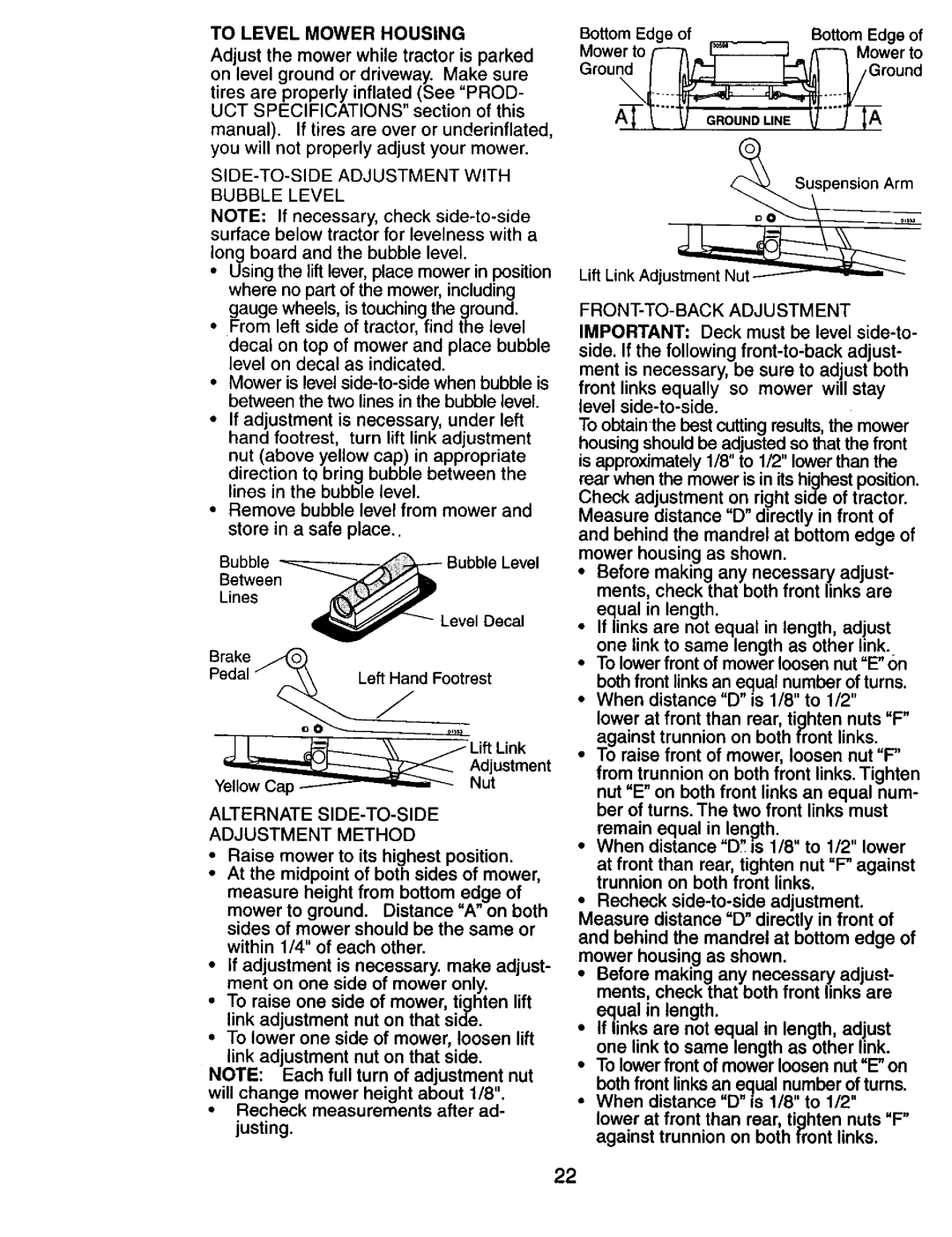 Craftsman 917.274031 To Level Mower Housing, Alternate SIDE-TO-SIDE, Recheck measurements after ad- justing, BottomEdge 