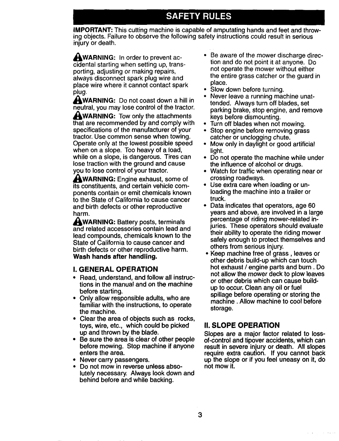 Craftsman 917.274031 owner manual II. Slope Operation, General Operation 