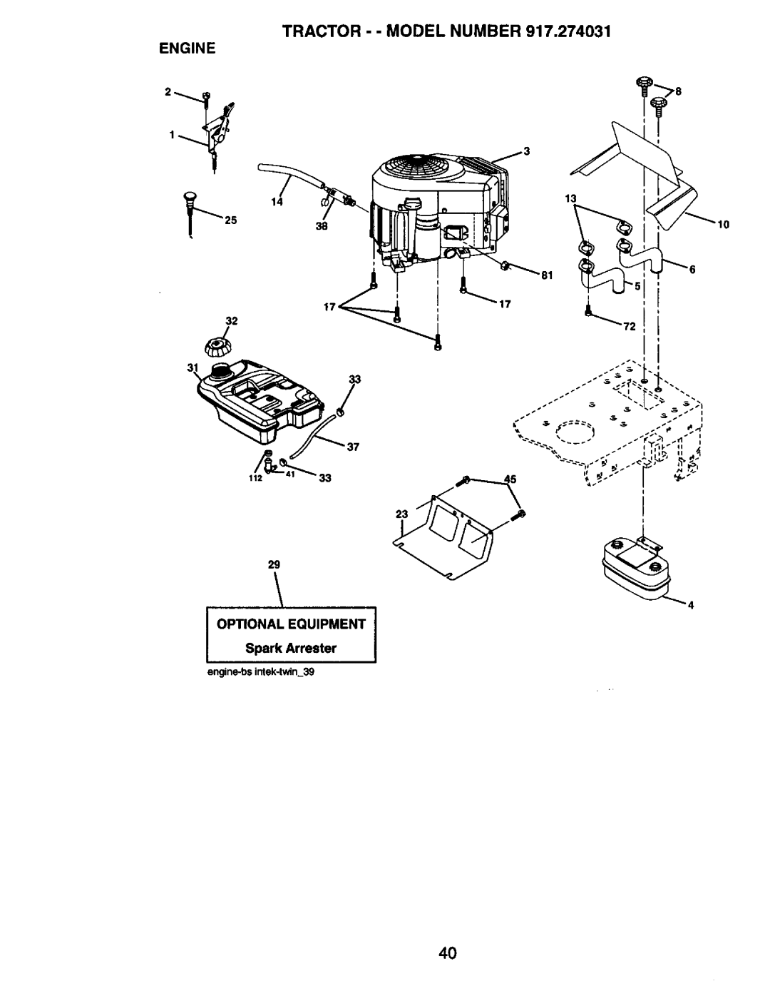 Craftsman 917.274031 owner manual Tractor - Model Number Engine 