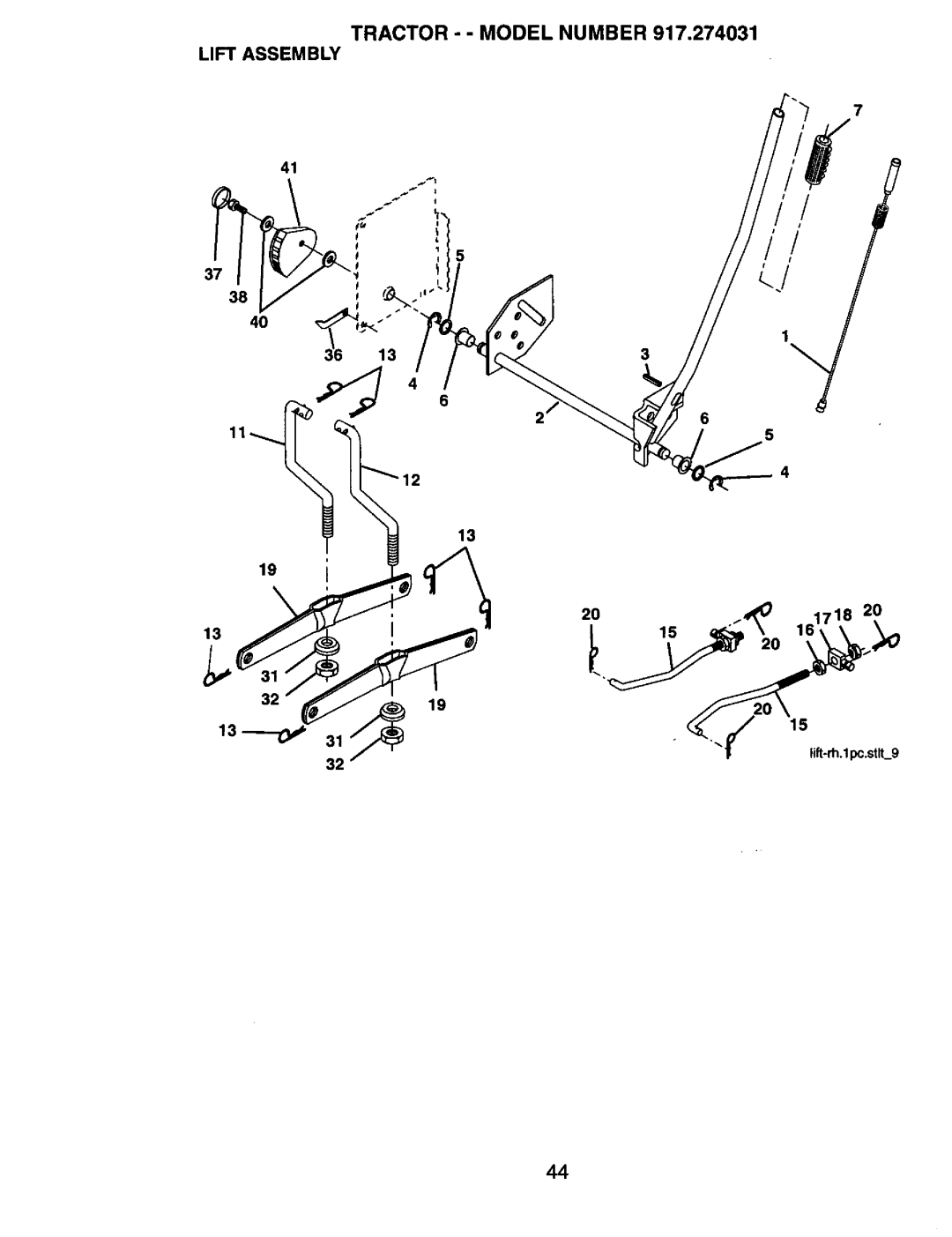 Craftsman 917.274031 owner manual Tractor - Model Number Lift Assembly 