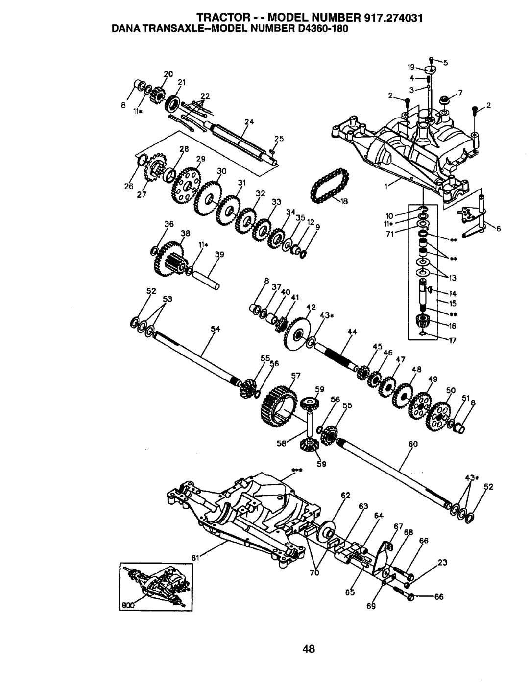 Craftsman 917.274031 owner manual Tractor - Model Number DANATRANSAXLE-MODEL Number D4360-180 