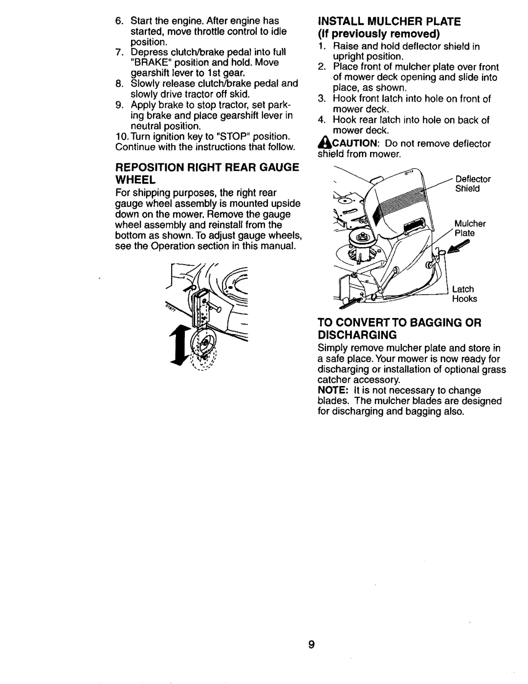 Craftsman 917.274031 owner manual Install Mulcher Plate, To Convertto Bagging or Discharging 