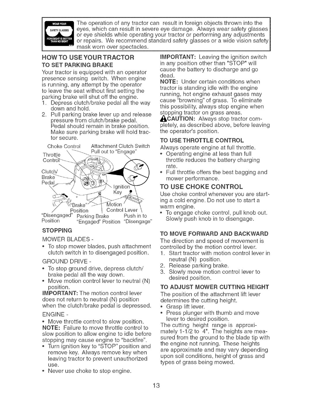 Craftsman 917.27404 owner manual STOPPmNG, To Move Forward and Backward 