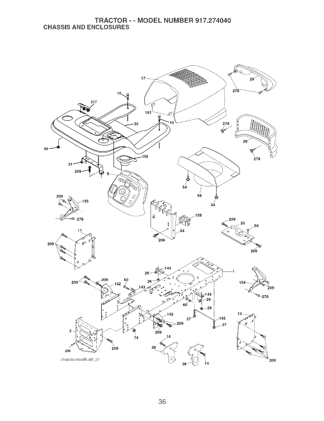 Craftsman owner manual Tractor o o Model Number 917.274040 CHASSmS and Enclosures 