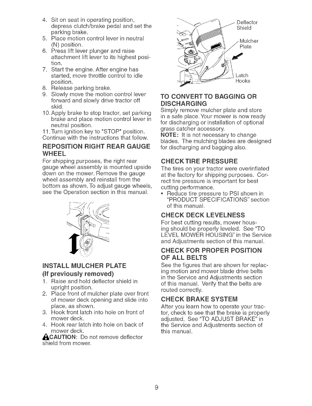 Craftsman 917.27404 owner manual Check Deck Levelness, ALL Belts, Check Brake System 