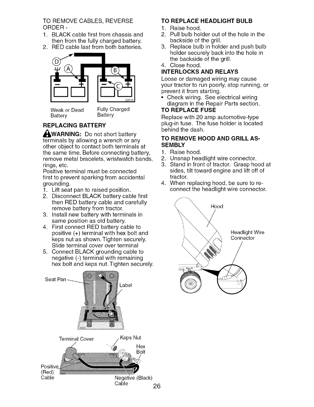 Craftsman 917.27475 manual Replacing Battery 