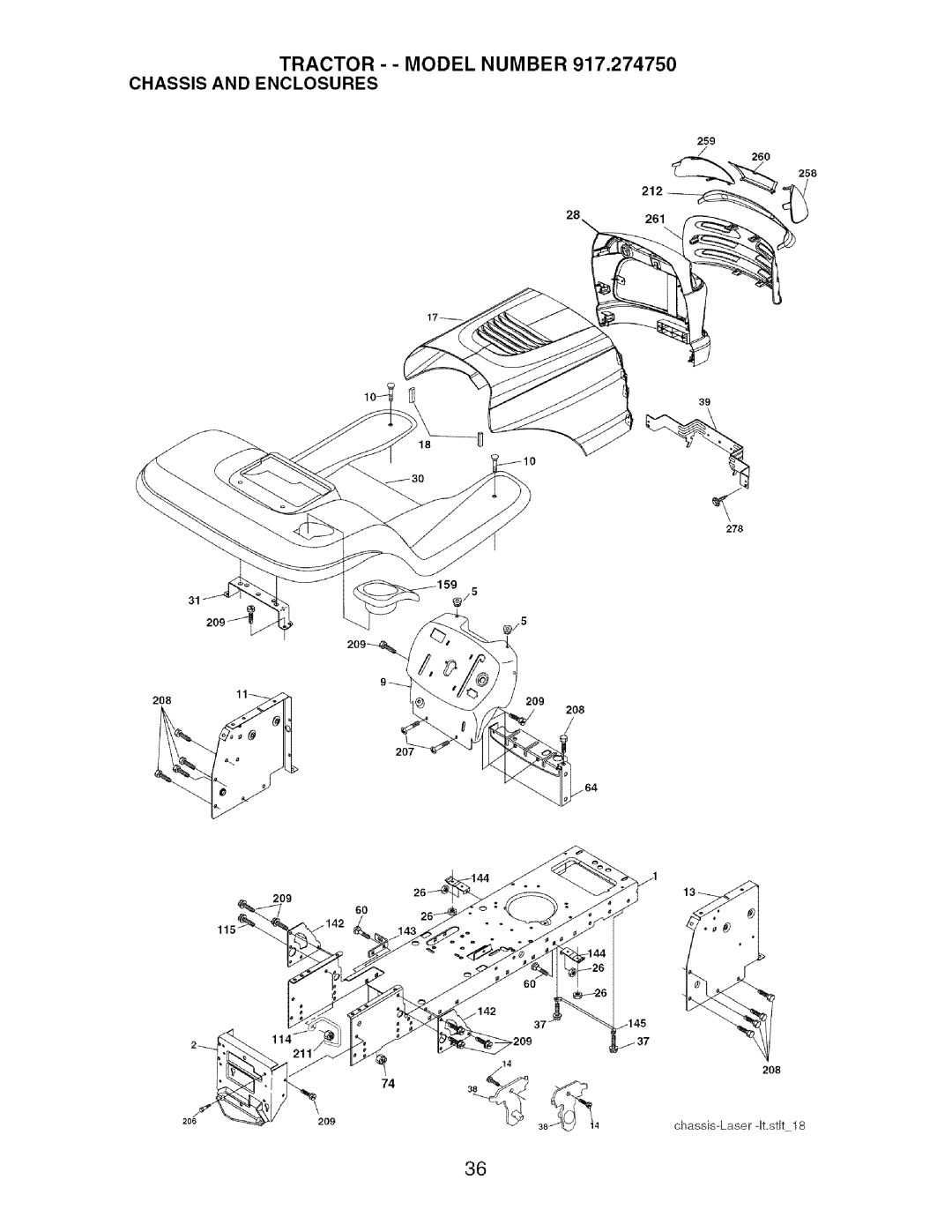 Craftsman 917.27475 manual Tractor - Model Number Chassis and Enclosures 