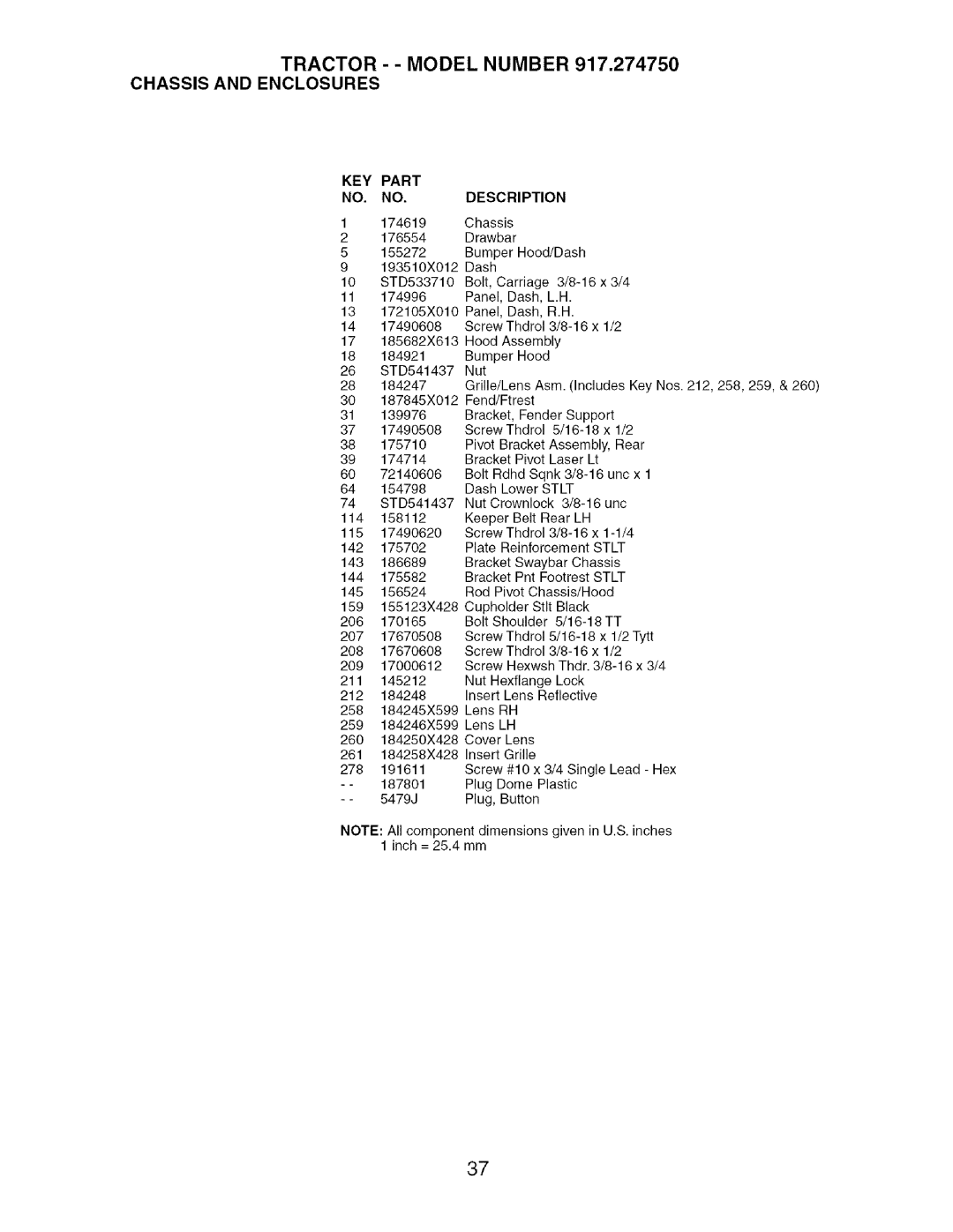 Craftsman 917.27475 manual KEY Part Description 