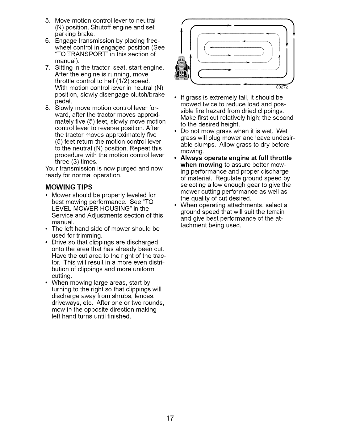 Craftsman 917.274762 owner manual To Transport, Mowing Tips 