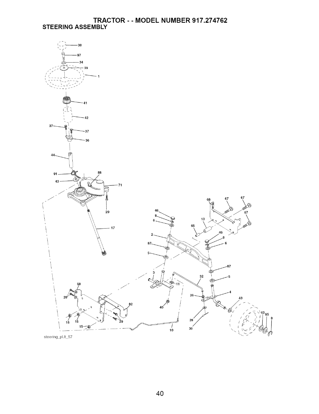 Craftsman 917.274762 owner manual Tractor - Model Number 917,274762 Steering Assembly 