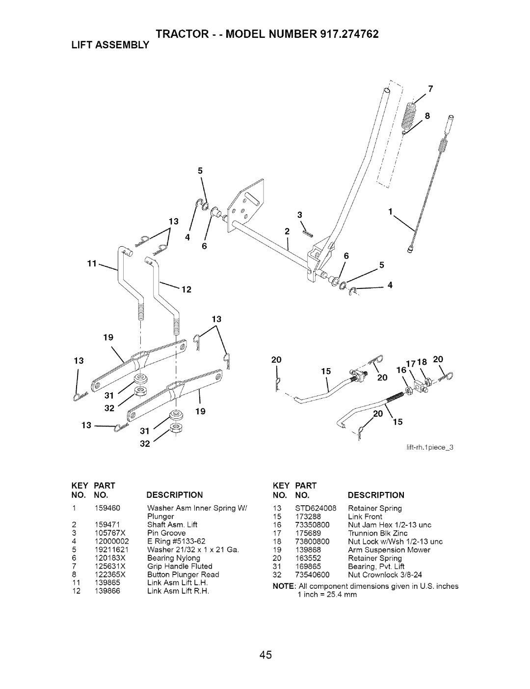 Craftsman 917.274762 owner manual Tractor - Model Number 917,274762 Lift Assembly, 16 1718 