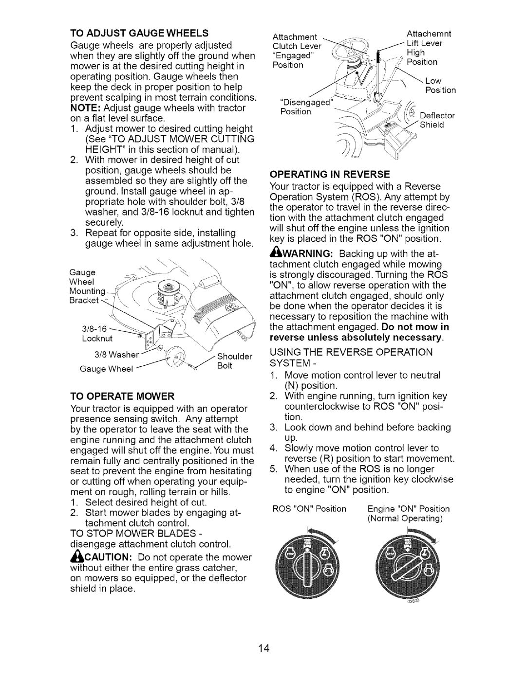 Craftsman 917.274762 owner manual Using The Reverse Operation System 