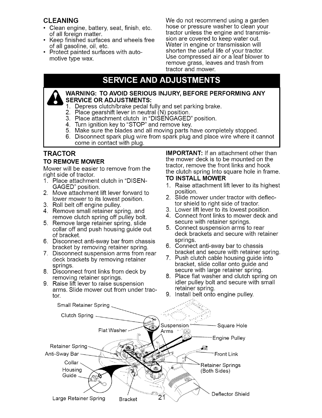 Craftsman 917.27481 owner manual To Remove Mower, To Install Mower 