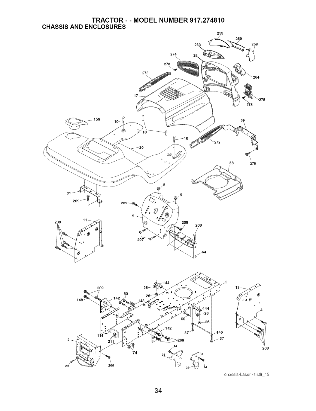 Craftsman 917.27481 owner manual Tractor - Model Number 917,274810, Chassis and Enclosures 