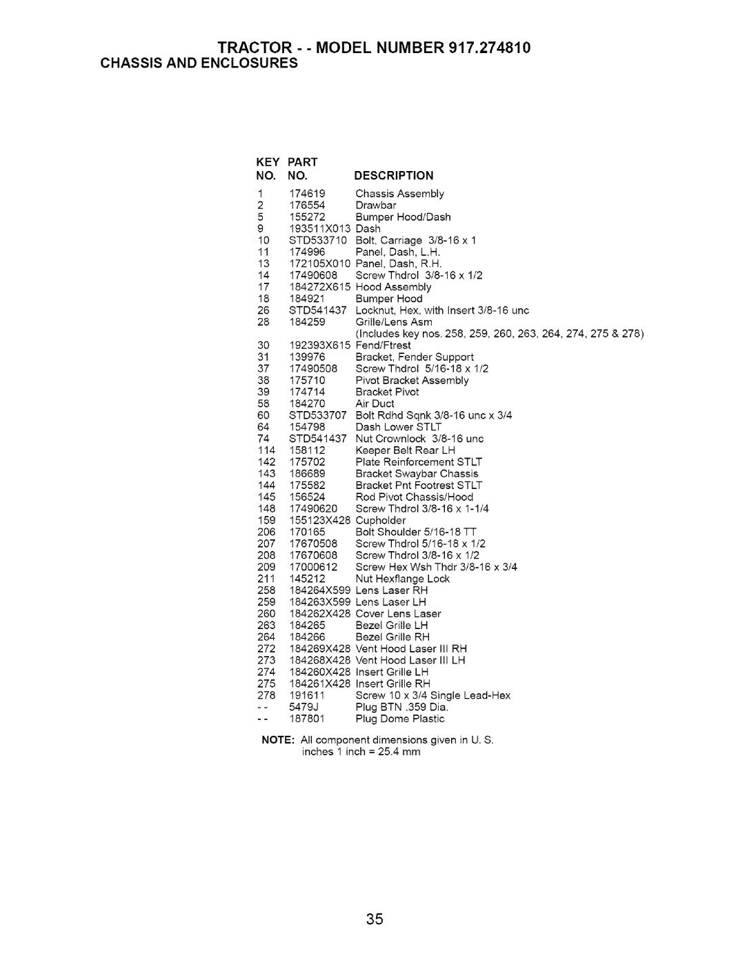 Craftsman 917.27481 owner manual Tractor - Model Number 917,274810 Chassis and Enclosures, Part 