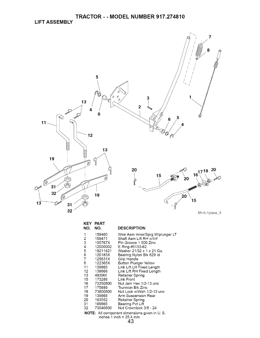 Craftsman 917.27481 owner manual Tractor - Model Number Lift Assembly, 161718 