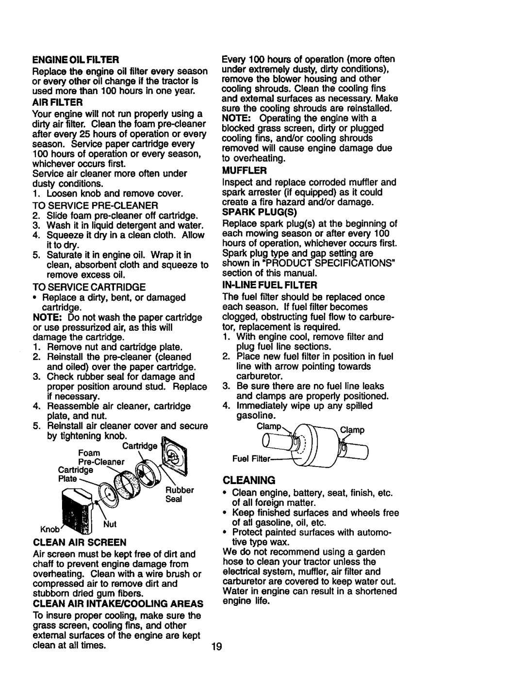 Craftsman 917.274953 manual Muffler, Spark Plugs, IN-LINE Fuel Filter 