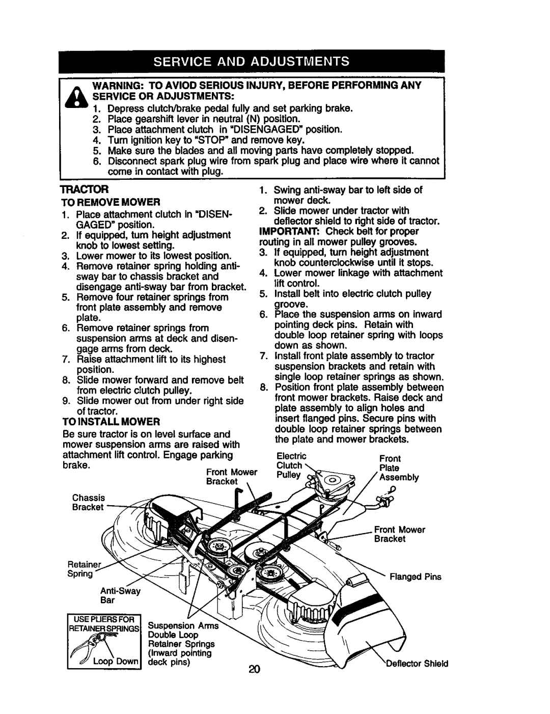 Craftsman 917.274953 manual Tractor To Remove Mower, To Install Mower 