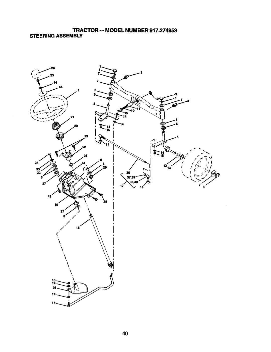 Craftsman manual Tractor - Model Number 917.274953 Steering Assembly 
