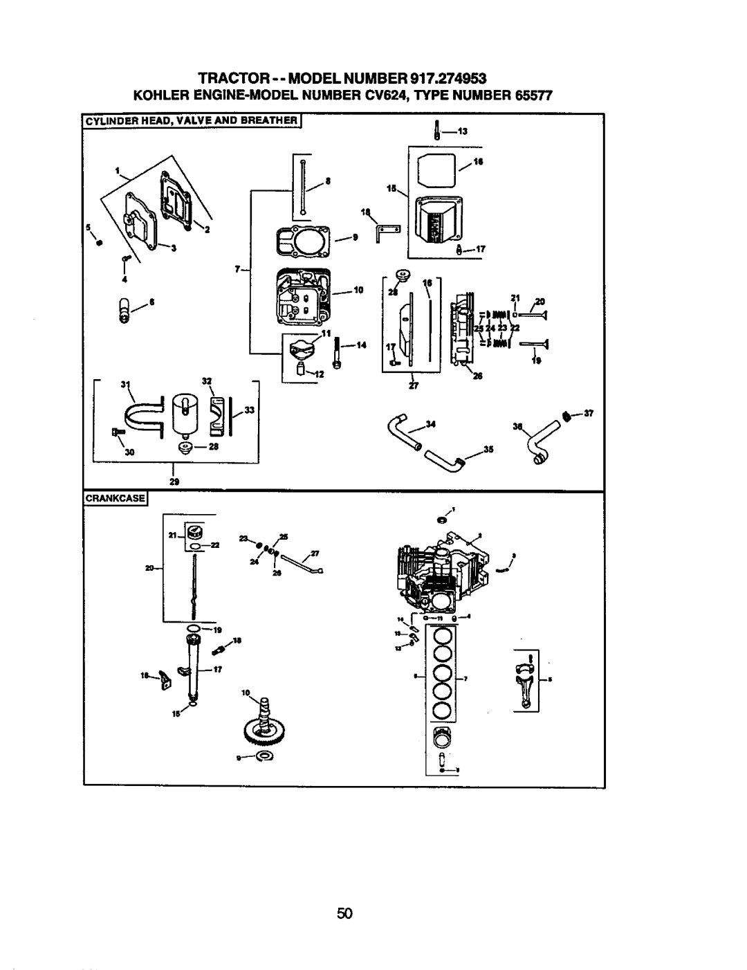 Craftsman 917.274953 manual Cylinder HEAD, Valve and Breather Crankcas 