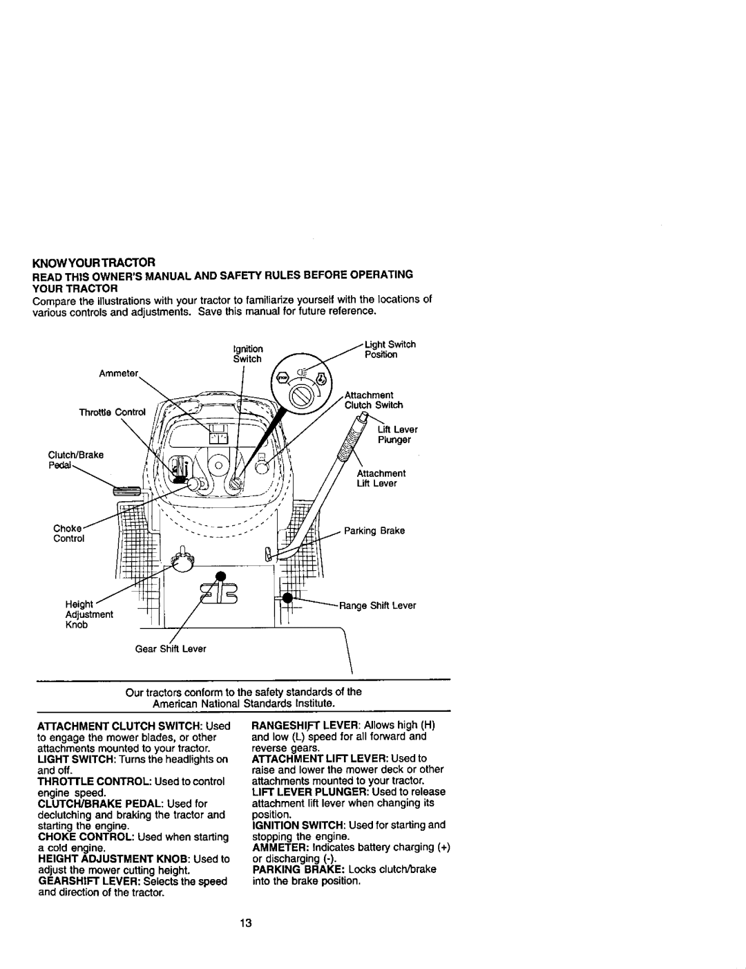 Craftsman 917.27499 manual Knowyour Tractor, Our tractors conform to the safety standards 