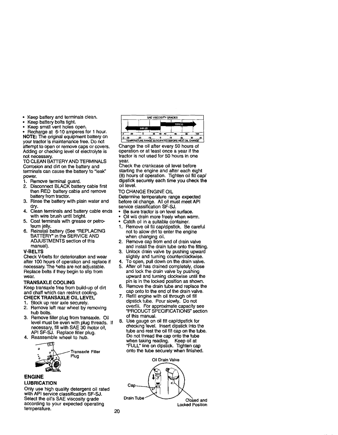 Craftsman 917.27499 manual Belts, Check Transaxle OIL Level, Engine Lubrication 