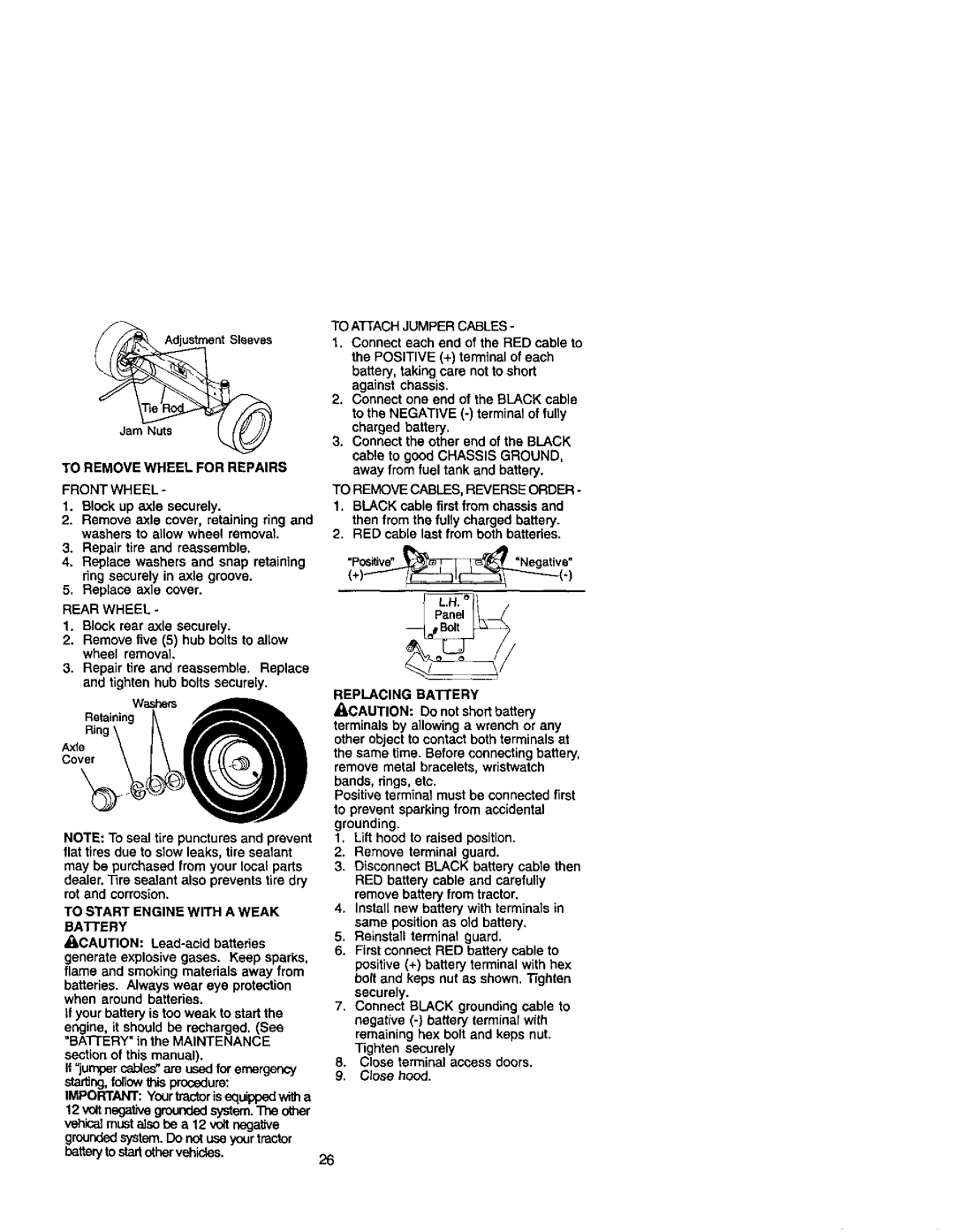 Craftsman 917.27499 manual To Remove Wheel for Repairs Front Wheel, Rear Wheel, Replacing BAI-IERY 