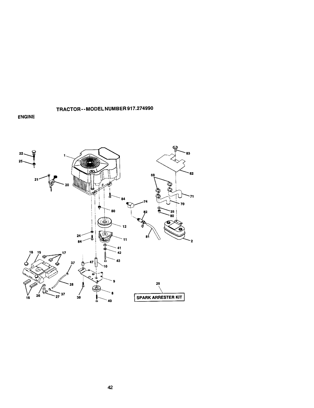 Craftsman 917.27499 manual Tractor - Model Number, Spark Arrester KIT 