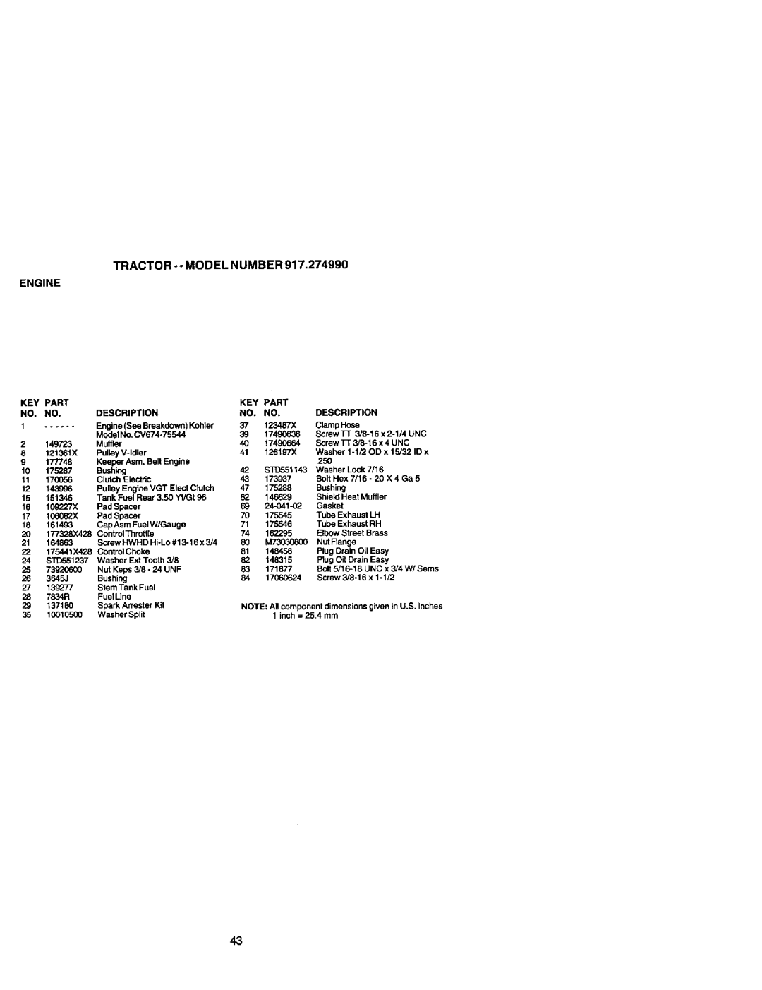 Craftsman 917.27499 manual Tractor - Model Numb ER 917,274990 