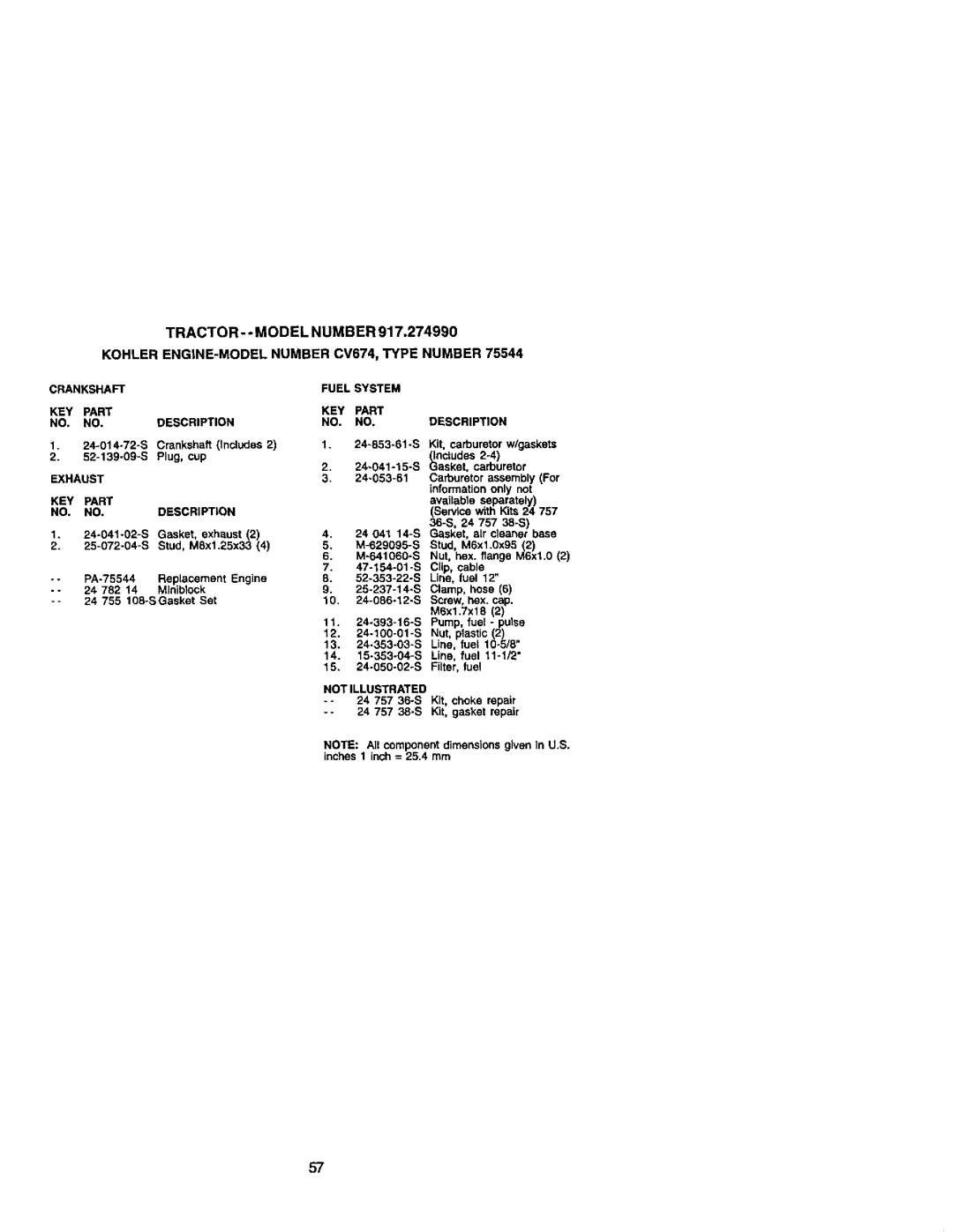 Craftsman 917.27499 manual KOHLEB ENGiNE-MODELNUMBERCV674,TYPE NUMBER, Tractor- - Model Number 