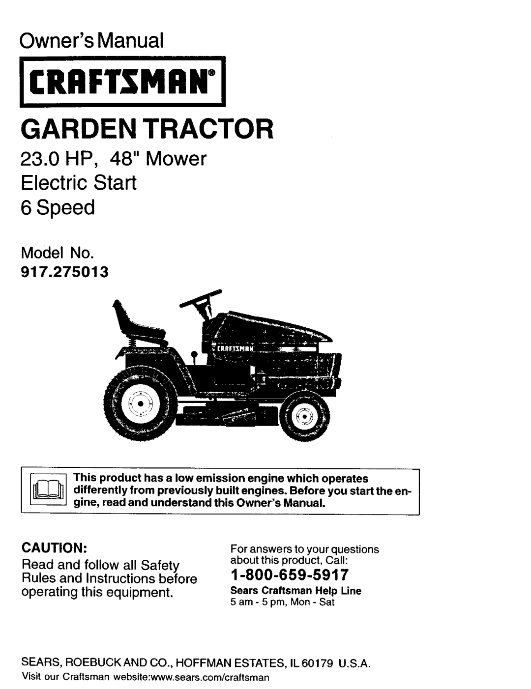 Craftsman 917.275013 owner manual Icriiftsmiini, SEARS, Roebuck and CO., Hoffman ESTATES, IL 60179 U.S.A 