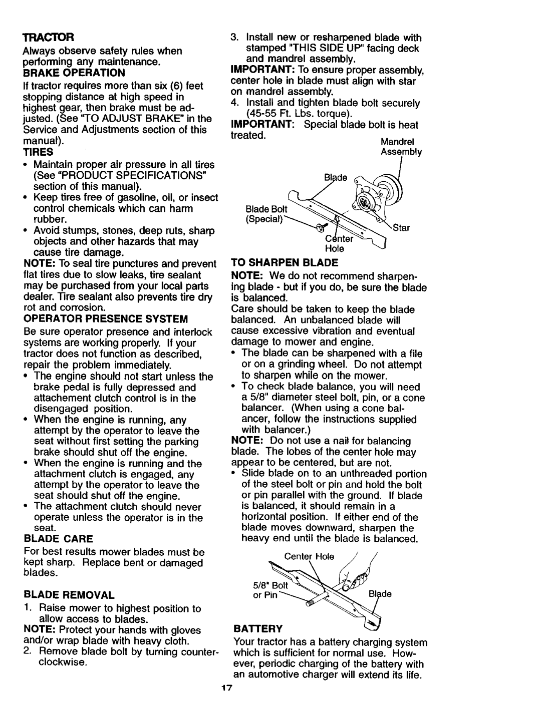 Craftsman 917.275013 owner manual Tractor 