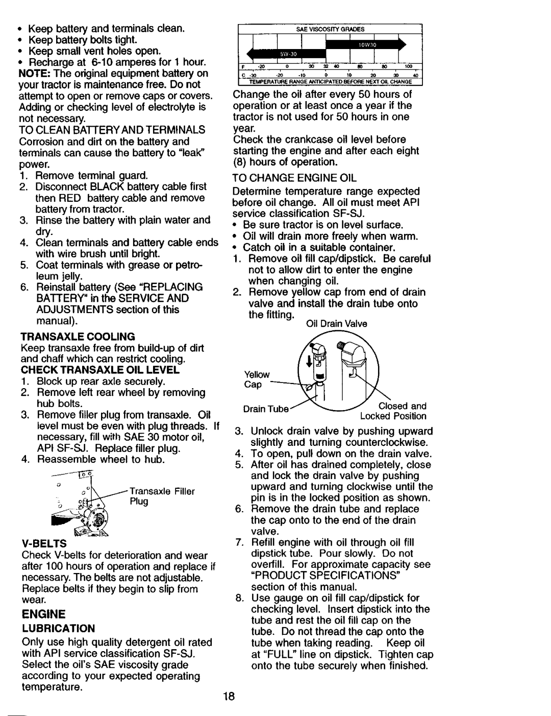 Craftsman 917.275013 owner manual Engine, Transaxle Cooling, Check Transaxle OIL Level, Belts, Lubrication 