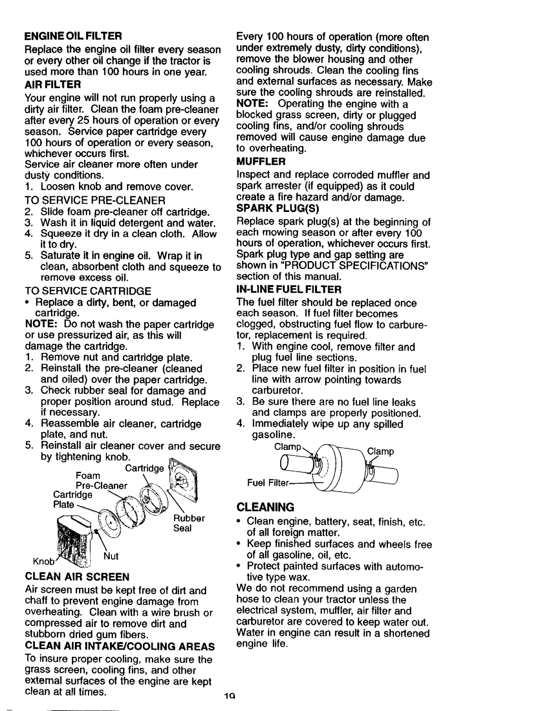 Craftsman 917.275013 owner manual Cleaning 